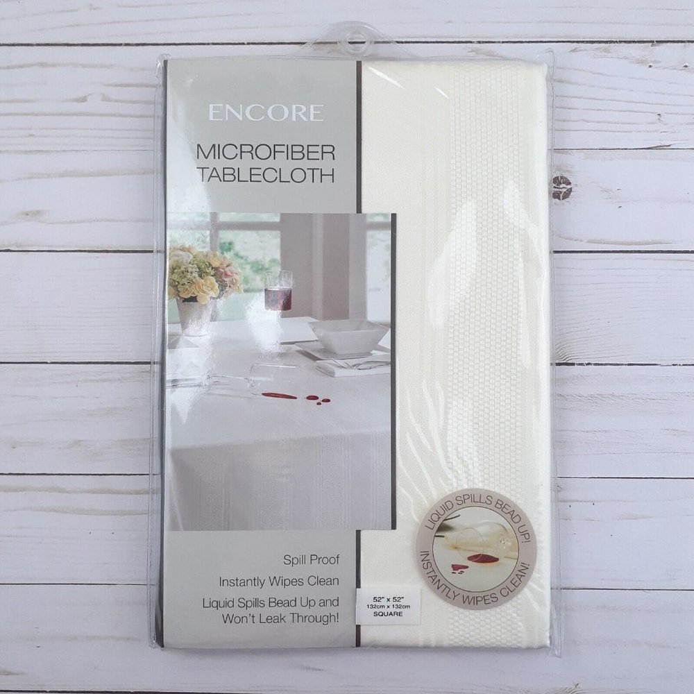 Fabric Tablecloth Ivory Microfiber 52x52 Square Easy Care